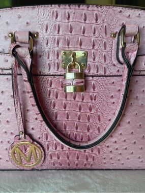 Dasein Pink Embossed Croc Satchel with Gold Hardware